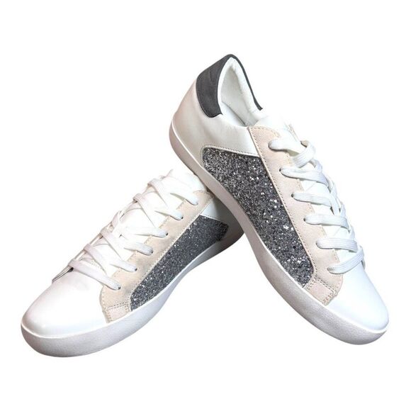 Zaylee White & Glitter Silver Lace-Up Sneakers With Stars US 10 Shoes Tennis SEE - Picture 7 of 16